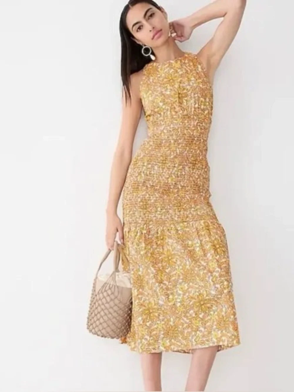 NWT J. Crew Smocked cross-back dress in medallion floral